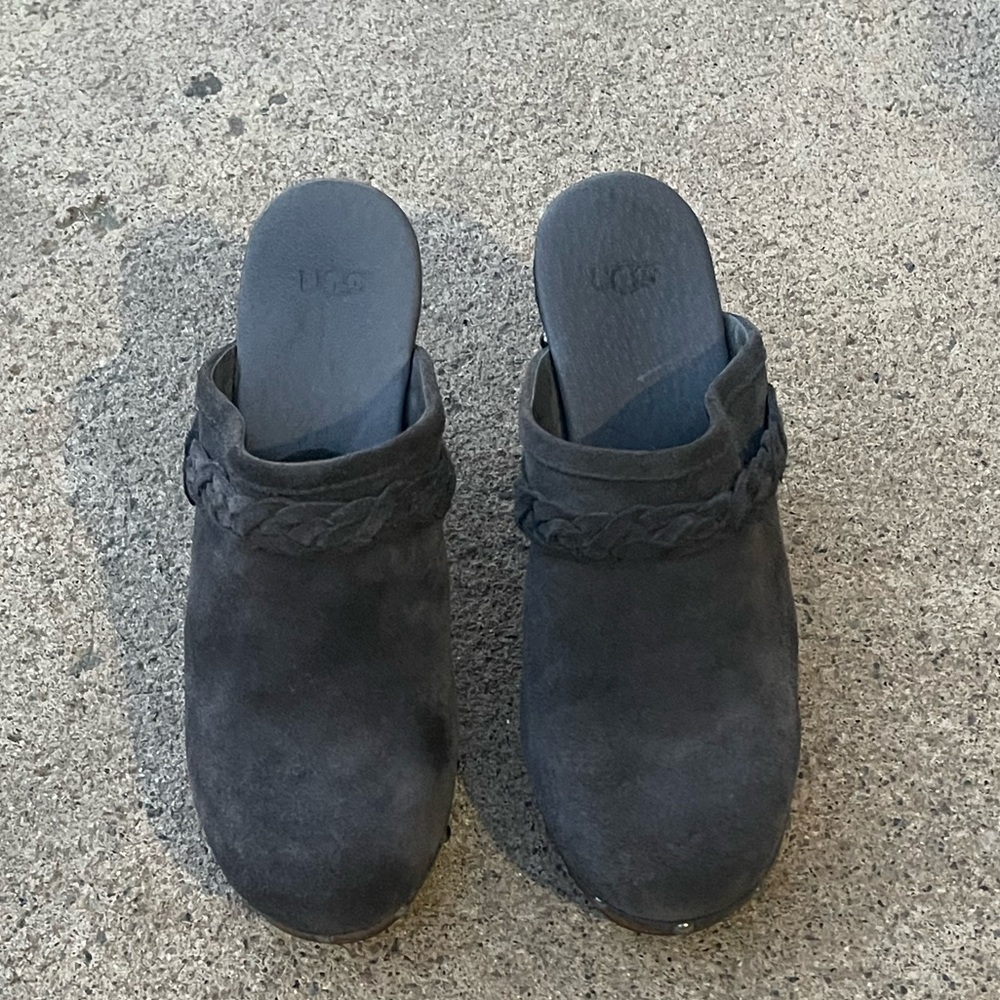 UGG Dark Gray Suede Mules